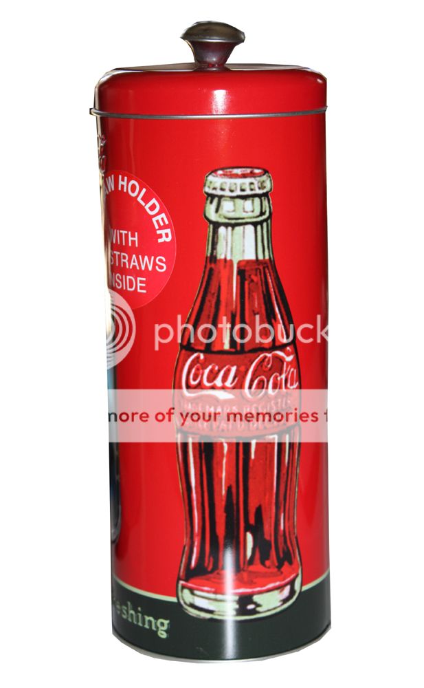COCA COLA TIN STRAW HOLDER WITH 50 STRAWS INSIDE GIFT COLLECTION